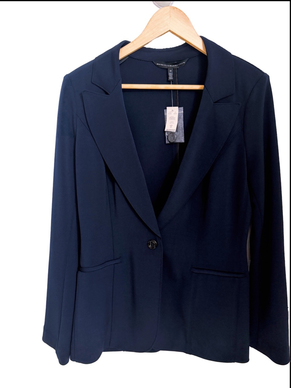 White House Black Market Navy Blue Tailored Single Button Knit Blazer Jacket NWT